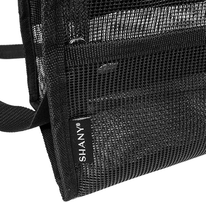 SHANY Collapsible Makeup Tools Travel Mesh Bag – Large See-Thru Travel Tote with Shoulder Straps – Water-Resistant with Zippered Pockets – Black