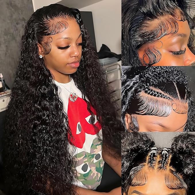 30Inch 13x6 Deep Wave Lace Front Wigs Human Hair Wigs For Women 180 Density HD Transparent Wet and Wavy Lace Front Wigs Human Hair Deep Curly Lace Frontal Wigs