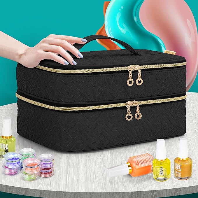 BAFASO Nail Polish Organizer Holds 40 Bottles (15ml - 0.5 fl.oz), Nail Polish Case with Manicure Tools Storage Sections (Patented Design), Black