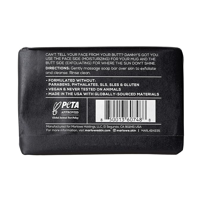 x Danny Duncan No. 069 Butt Face Mens Soap, 7 Oz, Double Sided Moisturizing & Body Exfoliator Bar Soap with Pumice & Apricot Seed Powder, Crisp Sea Air, Fresh Sage + Cedarwood Scent