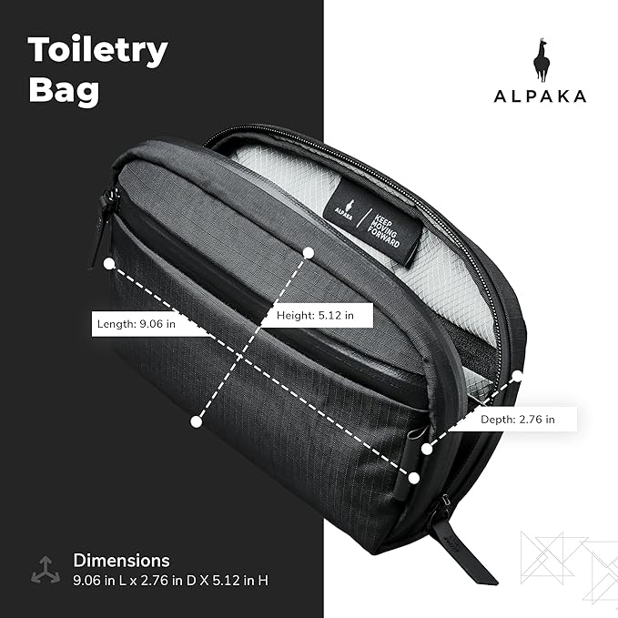 ALPAKA Toiletry Bag - Detachable Wrist Strap - 2 Internal Dividers and 2 Mesh Pockets - Doubles as EDC Pouch - Optimally Sized Accordion-Style Toiletry Bag For Men