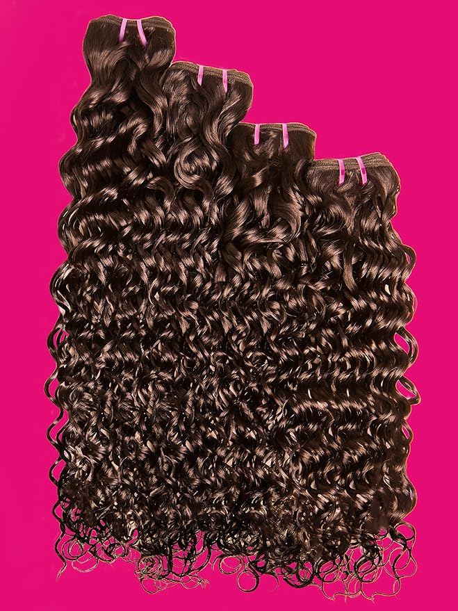 Human Hair Bundles 4 Bundles Hair Extensions 14 16 18 20 Inch Water Wave 100% Unprocessed Curly Brazilian Virgin Hair Wet and Wavy Human Hair Brown #4