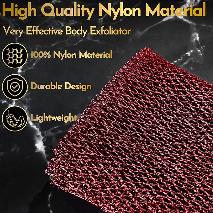African Net Sponge – Exfoliating Long Nylon Bath Cloth, 3 Pack, Durable Body and Back Scrubber, Dead Skin Remover for Women and Men, Quick Dry, Luxury Skin Care (Black, Yellow, Burgundy)