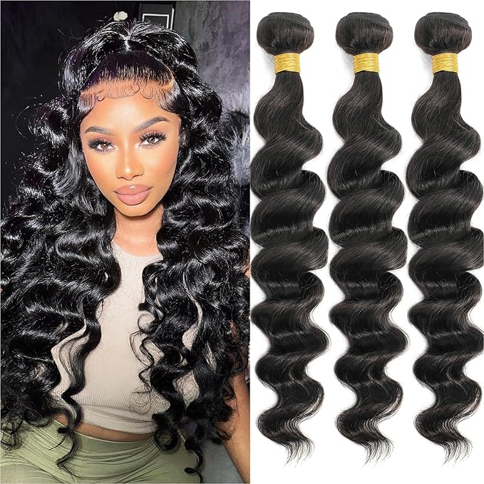 12A Grade Brazilian Virgin Loose Wave Hair 3 Bundles 22" 24" 26" 300g 100% Unprocessed Virgin Brazilian Remy Loose Deep Wave Human Hair Weave Bundles for Black Women Natural Color