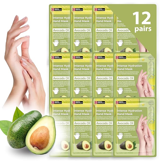 12 Pairs Original Derma Beauty Hand Mask Bulk, Moisturizing Hand Gloves for Dry Hands, Nail Care Essential (Avocado)