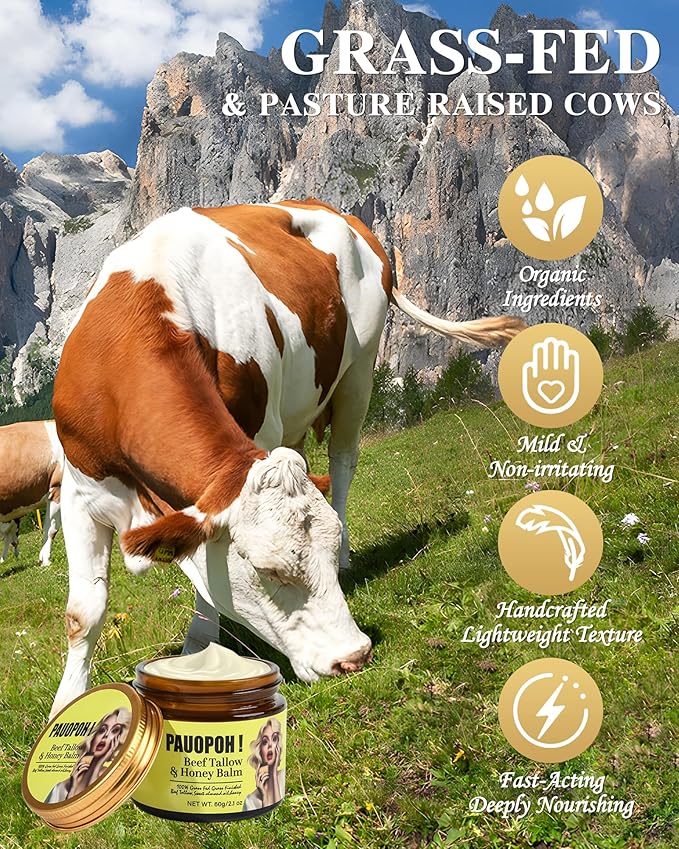 Beef Tallow for Skin - Whipped Tallow Balm with Manuka Honey, Handmade Moisturizer for Sensitive Skin (Unscented)