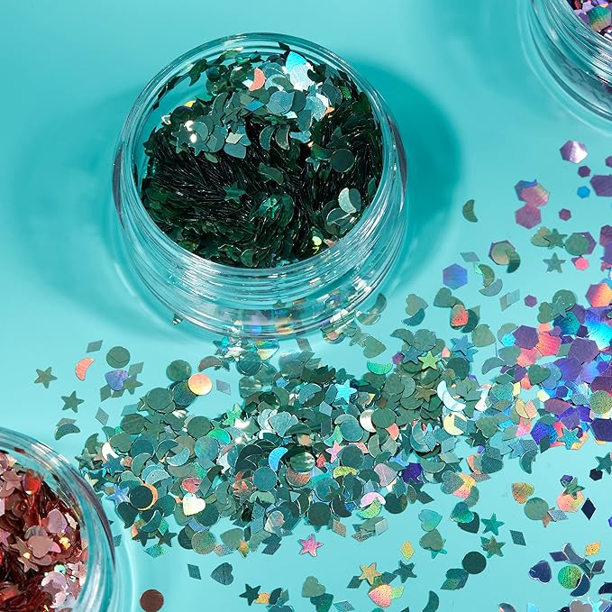 Holographic Glitter Shapes by Moon Glitter – 100% Cosmetic Glitter for Face, Body, Nails, Hair and Lips - 0.10oz - Set of 5 colours
