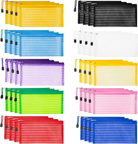JARLINK 40 Pack 10 Colors Zipper Mesh Pouch, Storage Pencil Pouches, Multipurpose Pencil Pouch Bulk for School and Office Supplies, Cosmetics Travel Accessories, Multicolor