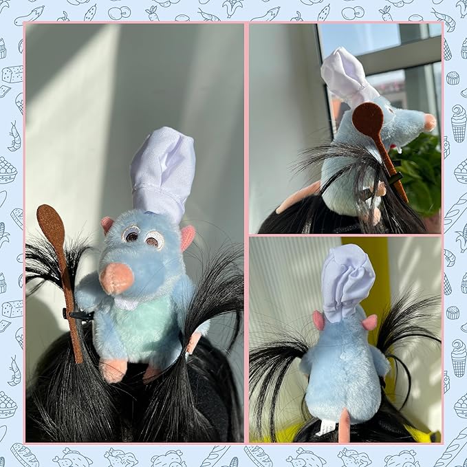 Rat Headband Spoon Hair Clip Set Shoulder Plush Costume Accessories Stuffed Animal Toy Gifts for Kids Adults