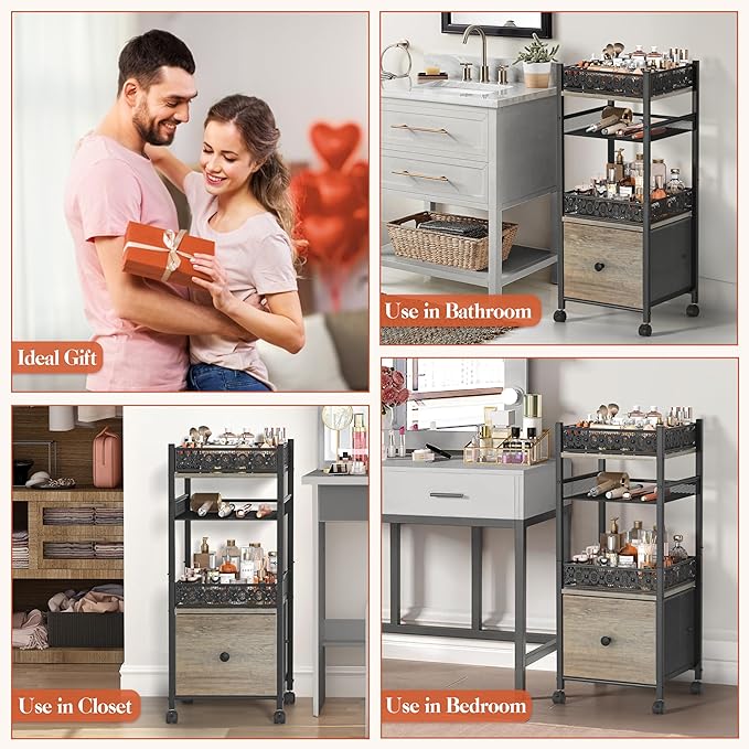 Makeup Organizer, Large Skincare Organizers, Make Up Organizers for Vanity, Makeup Storage Cosmetic Organizer with Drawer, Bathroom Vanity Organizer Makeup Holder Cart for Skin Care Hair Tool Beauty