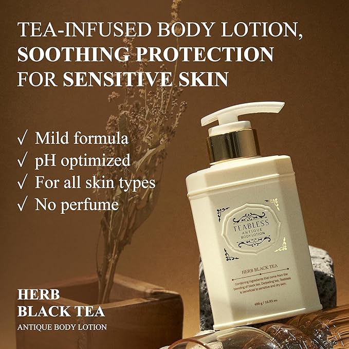 Herb Black Tea Body Lotion, Daily Moisturizer, Body Lotion For Dry Skin & Sensitive Skin, Non-Greasy, Slow Aging, Aromatherapy for Stress Relief, Fragrance Free, Korean Skin Care