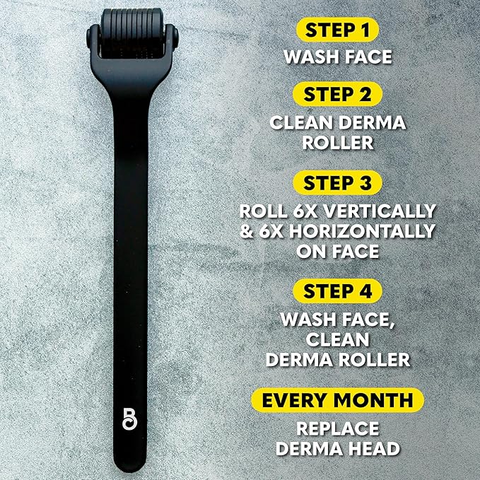 The Beard Club Beard Roller with Cleansing Spray & Replacement Head - 0.3mm Titanium Coated Needles, 3 Count