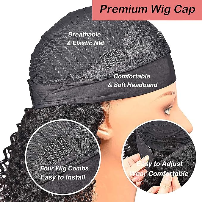 JCL Curly Headband Wig Human Hair Headband Wig 180% Density 12A Glueless Wigs Human Hair 10 Inch Curly Wave headband Wig Natural Color Human Hair Wigs for Black Women