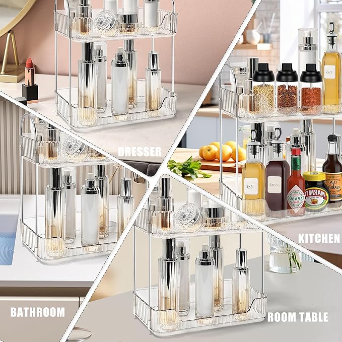 Bathroom Counter Organizer Countertop Storage Skincare Countertop Makeup Organizer Cosmetics Skincare Organizers Holder for Perfume-Clear White-Silver Pole
