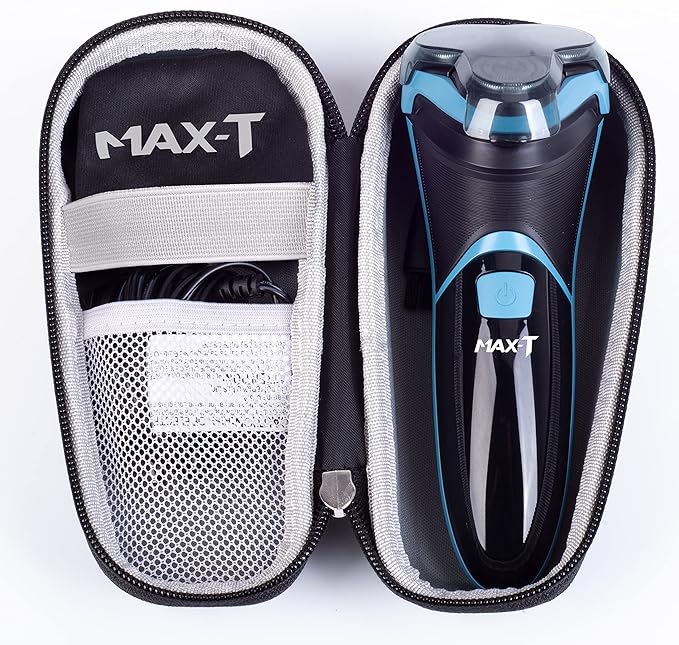 MAX-T Electric Shaver for Men, Cordless Electric Razor with Travel Case, Wet & Dry Use Men's Razor with Pop-Up Trimmer, 3D Rechargeable IPX7 Waterproof Rotary Shaver