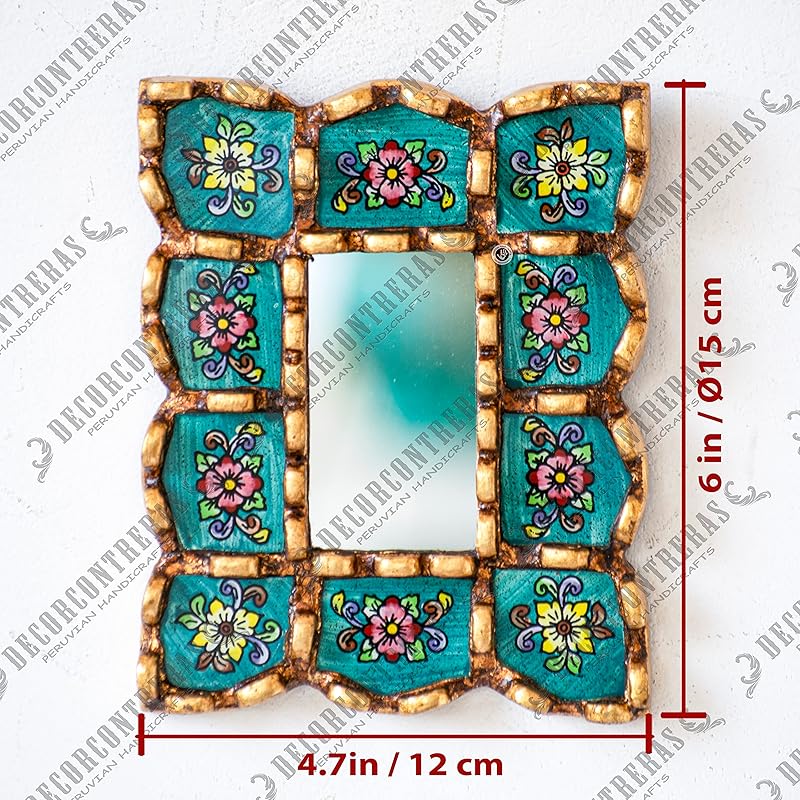 Peruvian Turquoise Rectangle mirror 6in on the wall decor art | Decorative wall Hanging rmirror for home,farmhouse | wedding gift for her, women (Turquoise)