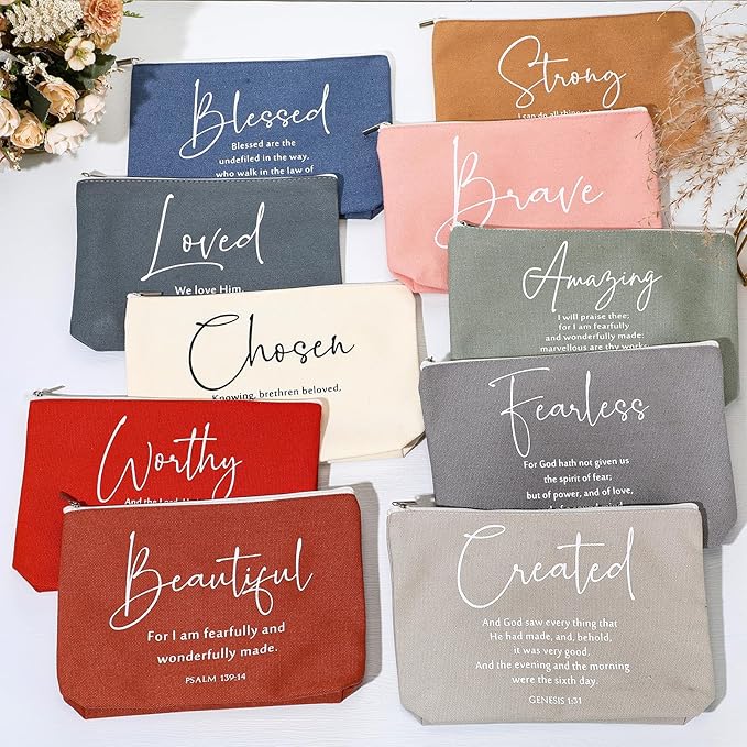 20 Pcs Christian Gifts for Women Religious Makeup Bags Cosmetic Inspirational Bible Verse Pencil Pouch with Zipper Mothers Day Thank You Church Gift Mom Travel Employee(Bright,Bible Words)