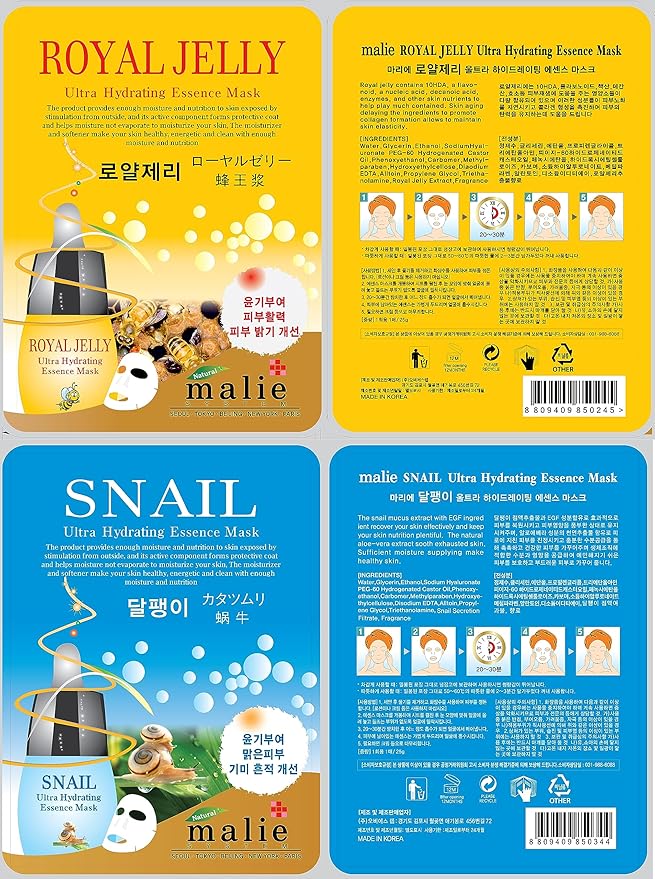 100 Pcs-Combo Ultra Hydraiting Essence Mask (10 types x 10 pcs), Korean Facial Mask Sheet, Skincare Moisturizing