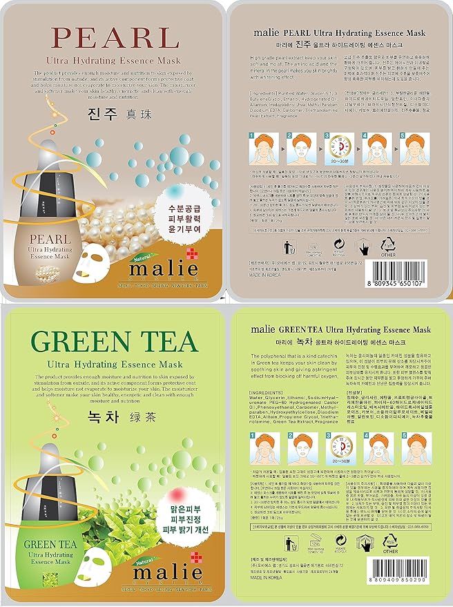 100 Pcs-Combo Ultra Hydraiting Essence Mask (10 types x 10 pcs), Korean Facial Mask Sheet, Skincare Moisturizing