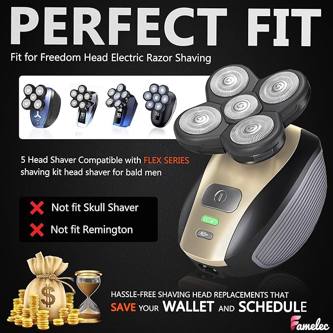 Upgraded Shaver Replacement Blades for Fre* Bi*d Replacement Blades, 5-Blade Rotary Electric Razor Head Shavers for Bald Men, Head Shaver Kit for Freedom, 2 Pack