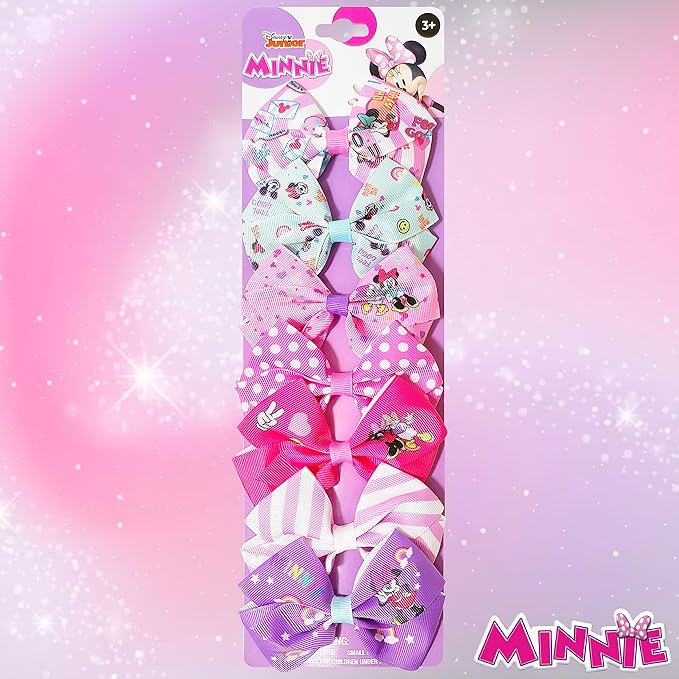 Disney Minnie Mouse Hair Bows - Hair Accessories Gift Set - Minnie Hair Bow - 7 Pcs 4 Inch Bundle - HairBows for Girls - Minnie on each clip - Alligator Clip - Ages 3 +