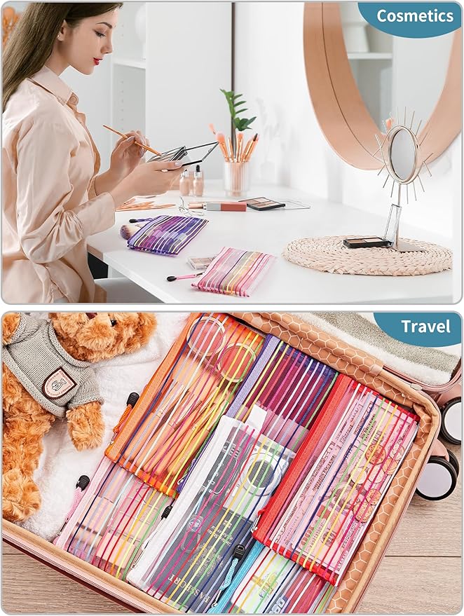 JARLINK 80 Pack Mesh Zipper Pouch, Pouch Bulk in 10 Colors, Multipurpose Storage Bags for Organizing Makeup Essentials, Travel Accessories, Office, School and Teacher Supplies