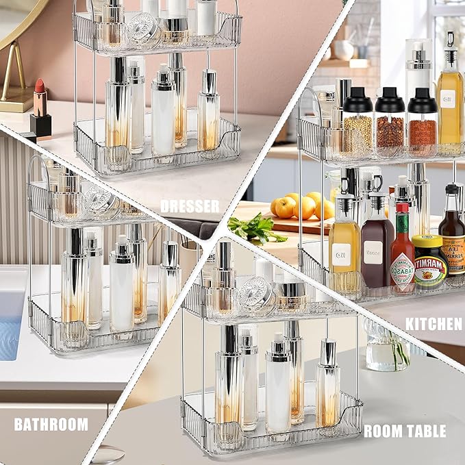 Bathroom Counter Organizer Countertop Storage Skincare Countertop Makeup Organizer Cosmetics Skincare Organizers Holder for Perfume-Grey-Silver Pole