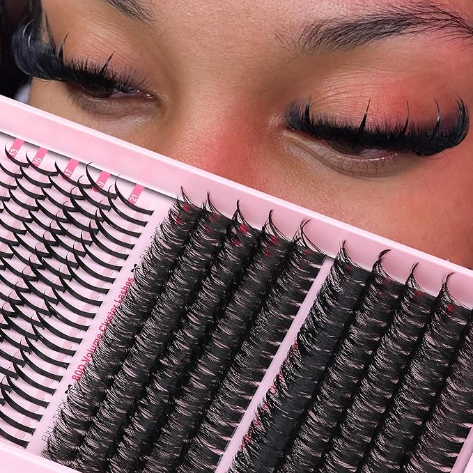 Lash Clusters Kit Russian Lash Extensions Kit Salon-Level Spikes Lash Individuals Volume Eyelash Clusters 295PCS D Curl 12-20MM DIY Eyelash Extensions With Bond and Seal