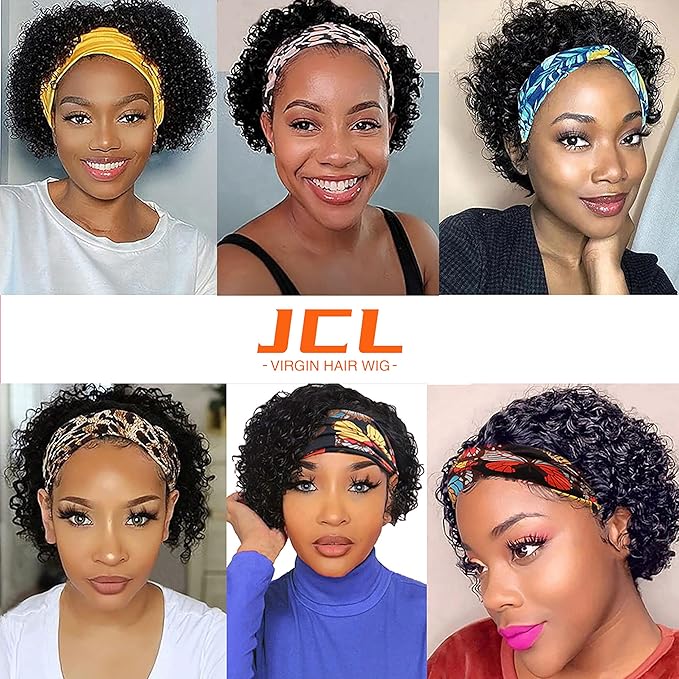 JCL Headband Wig - 14 Inch Curly Human Hair Wig, Glueless, Lace Front, Deep Wave, Natural Color, for Black Women