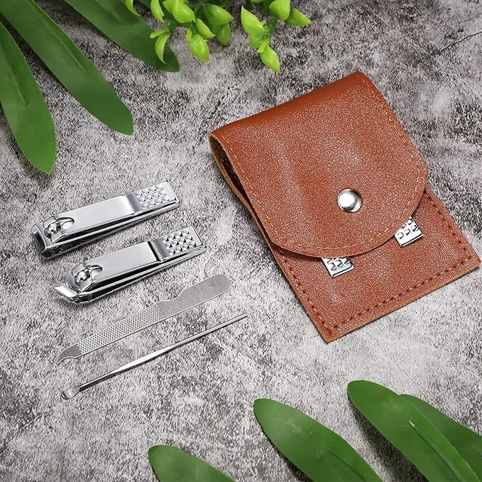 Lasnten 24 Set Manicure Set Bulk Nail Clippers Grooming Nail Kit Stainless Steel Professional Pedicure Kit Pedicure Tools with Travel Case Gifts for Men Women Personal(4 in 1,Brown)