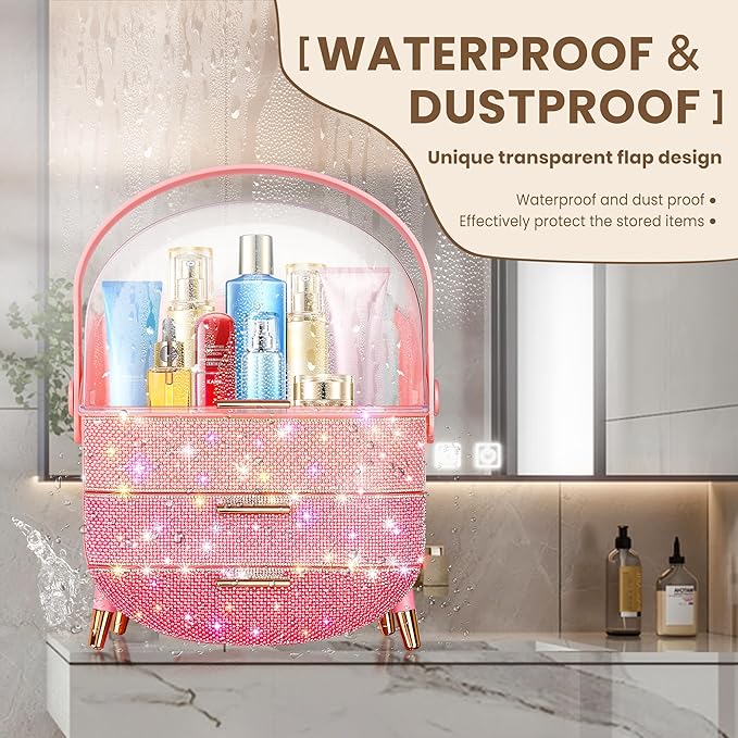 Teen Girls Gift Makeup Organizer,Skincare Organizer Jewelry Storage,Cosmetics Storage and Display Case,Make Up Holders and Organizers for Countertop,Bathroom Organizer (PearlPink)