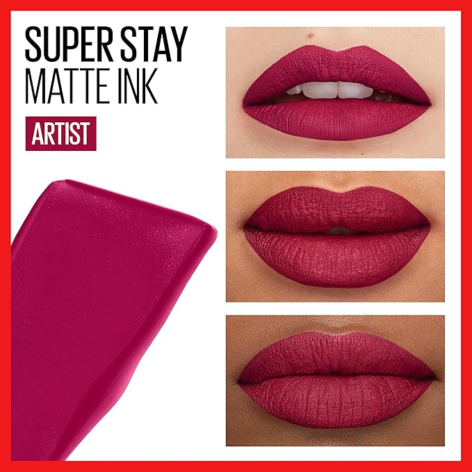 Maybelline Super Stay Matte Ink Liquid Lipstick Makeup, Long Lasting High Impact Color, Up to 16H Wear, Artist, Deep Pink, 1 Count, Packaging May Vary