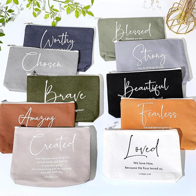 20 Pcs Christian Gifts for Women Religious Makeup Bags Cosmetic Inspirational Bible Verse Pencil Pouch with Zipper Mothers Day Thank You Church Gift Mom Travel Employee(Neutral,Bible Words)