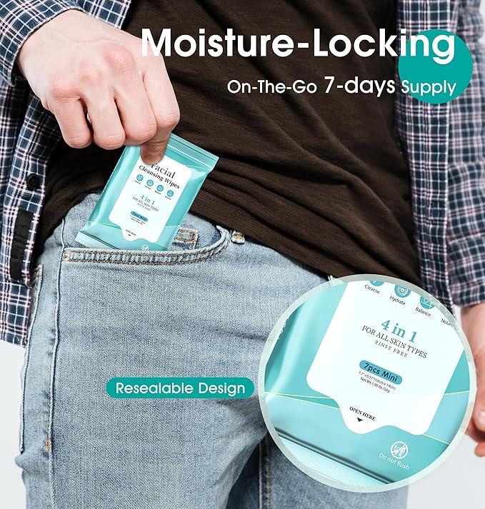 Facial Cleansing Wipes, Tea Tree Oil Extract for Face Cleansing, Salicylic Acid for Acne Treatment, Hydrating Pore Care for Sensitive Skin, Exfoliating & Soothing Double-Sided Cleansing Wipes (56PCS)