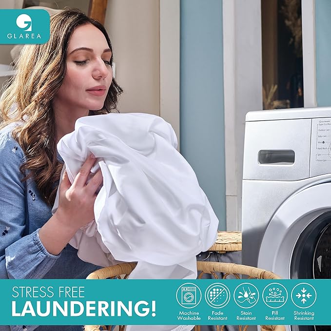 Glarea Microfiber Massage Table Sheet Set 2 Pack with 2 Face Cover, 2 Flat Sheets and 2 Fitted Sheets (White - 2 Sets, Massage Table)