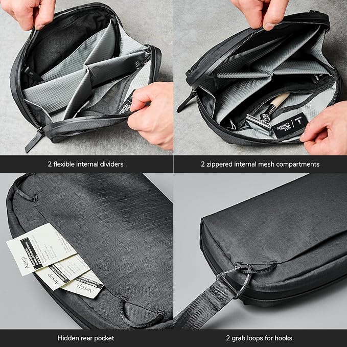 ALPAKA Toiletry Bag - Detachable Wrist Strap - 2 Internal Dividers and 2 Mesh Pockets - Doubles as EDC Pouch - Optimally Sized Accordion-Style Toiletry Bag For Men