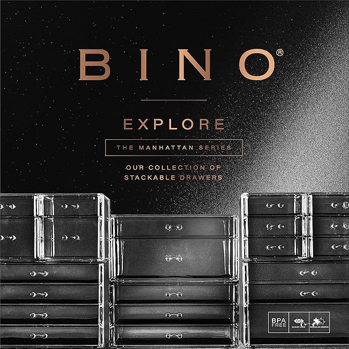 BINO | 2 Drawer Makeup Organizer - Madison Avenue | THE MANHATTAN SERIES | Makeup Drawer Organizer | Makeup Storage | Cosmetic Organizer | Vanity Organizer | Clear Makeup Organizers And Storage Cases