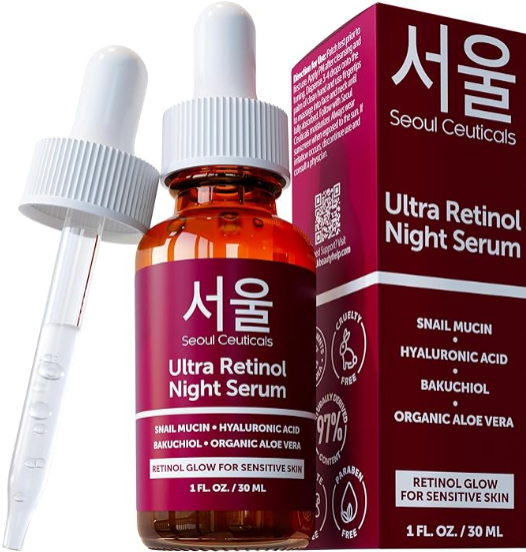 SeoulCeuticals 1% Korean Retinol Night Serum Review | Snail Mucin, Hyaluronic Acid & Bakuchiol for Sensitive Skin