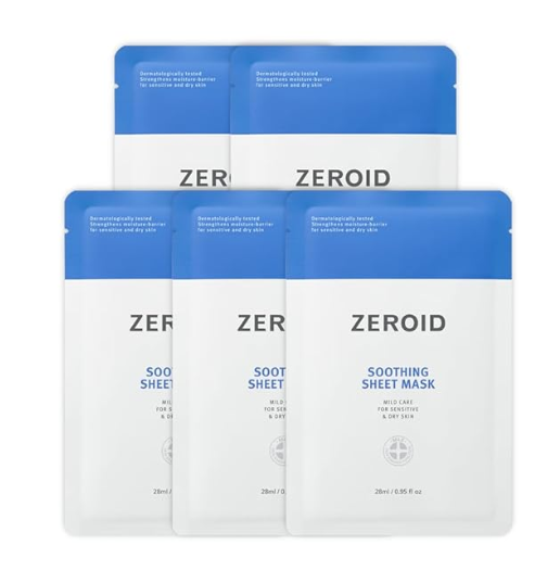 ZEROID Soothing Sheet Mask – Korean Face Mask for Sensitive and Dry Skin with Hyaluronic Acid & Ceramide
