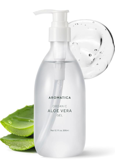 AROMATICA Organic Aloe Vera Gel 10.14oz – Pure Aloe for Sunburn Relief, After-Sun Care & Daily Moisture