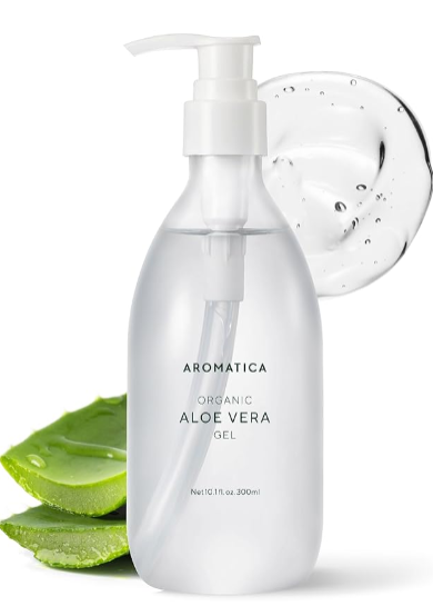 AROMATICA Organic Aloe Vera Gel 10.14oz/300ml – Pure After-Sun Care, Sunburn Relief, and Daily Moisture