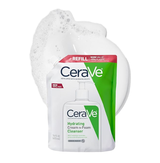 CeraVe Hydrating Cream to Foam Cleanser 16oz Refill – Fragrance-Free Face Wash with Hyaluronic Acid for Normal to Dry Skin