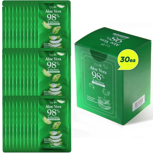 by.H Travel Size Aloe Vera Gel – 30 Mini Packets of 98% Organic Aloe for Soothing, Hydration, and On-the-Go Skincare