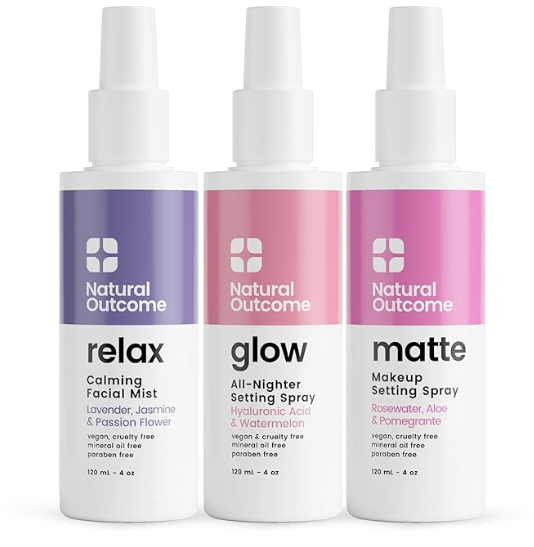 Natural Outcome Face Mist Trio Collection – Hydrating Facial Mist Spray with Rosewater, Lavender & Hyaluronic Acid for Glowing Skin
