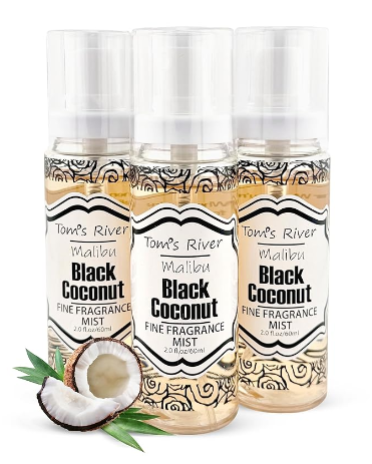 Tom's River Fine Fragrance Body & Hair Mist – Black Coconut Scent, Long-Lasting & Travel-Friendly (Pack of 3)