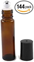 144-10ml Amber Glass Roll On Thick Bottles (144) with Stainless Steel Roller Balls - Refillable Aromatherapy Essential Oil Roll On (144)