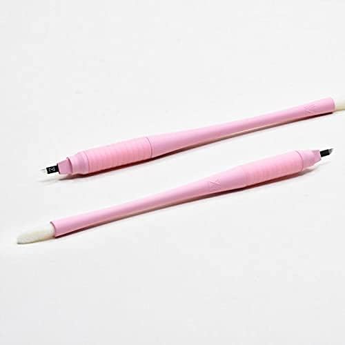 M PACK OF 10 Mellie's Signature Microblading Disposable Pen - Sterilized Blade - Comfortable Rubber Grip With Pigment Sponge (Pink, C12 .15mm)