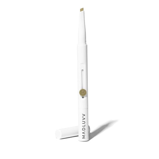 MADLUVV Exacto Brow Pencil for Flawless, Long Lasting, Realistic Brows with Dual-Ended Design Featuring Retractable Blade Tip for Precise Hair Like Detail and Blending Brush - Blonde