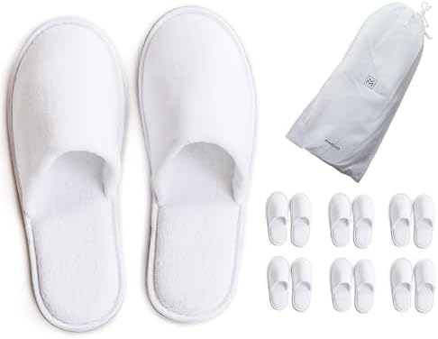 MODLUX Spa Slippers, 6-12 Pairs Cotton Velvet Closed Toe Disposable Slippers for Guests with Travel Bags, House, Indoor, Bathroom, Bedroom, Hotel, Bride Slippers