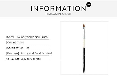 Black 100% Kolinsky Sable Acrylic Nail Art Brushes UV Gel Nail Painting Pen Brushes (Size 4)